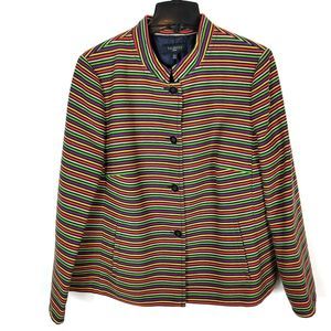 Talbots Women Striped Tweed Jacket Collarless Size 16W  Button Front Multicolor